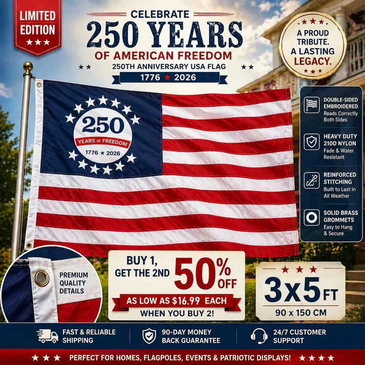 ✅250th Anniversary USA Commemorative Flag (3x5 Ft),Double-Sided Embroidered
