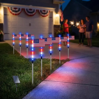 ✅8 Solar American Flag Pathway Lights – Red, White & Blue Yard Glow for 250th Independence Celebration 🇺🇸