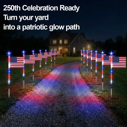 ✅8 Solar American Flag Pathway Lights – Red, White & Blue Yard Glow for 250th Independence Celebration 🇺🇸