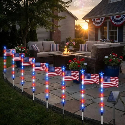 ✅8 Solar American Flag Pathway Lights – Red, White & Blue Yard Glow for 250th Independence Celebration 🇺🇸