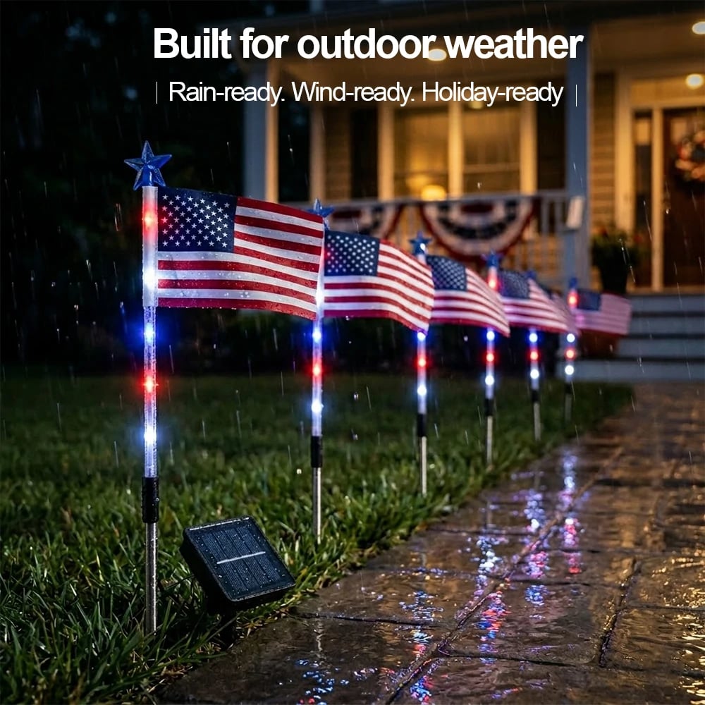 ✅8 Solar American Flag Pathway Lights – Red, White & Blue Yard Glow for 250th Independence Celebration 🇺🇸