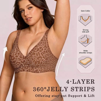 🏆 🔥Super Firming Leopard Print Jelly  Bra | Women Wirefree Bras 👍No More Sagging Breasts