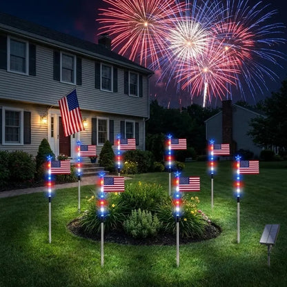✅8 Solar American Flag Pathway Lights – Red, White & Blue Yard Glow for 250th Independence Celebration 🇺🇸