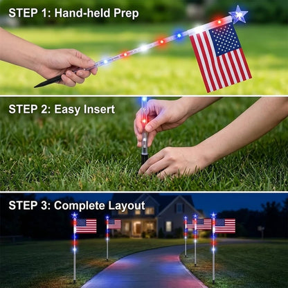 ✅8 Solar American Flag Pathway Lights – Red, White & Blue Yard Glow for 250th Independence Celebration 🇺🇸